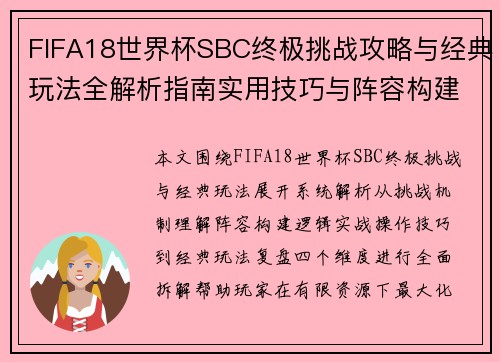 FIFA18世界杯SBC终极挑战攻略与经典玩法全解析指南实用技巧与阵容构建思路